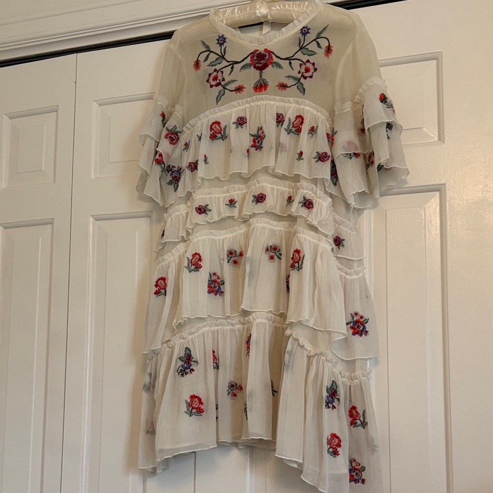 Zara Embroidered Tiered Ruffle Dress - Picture 2 of 6